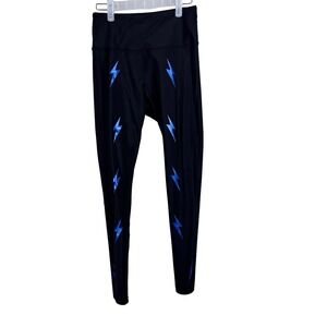 Electric Yoga Leggings Black Blue Lightning‎ Bolt Athleisure Women Size Small